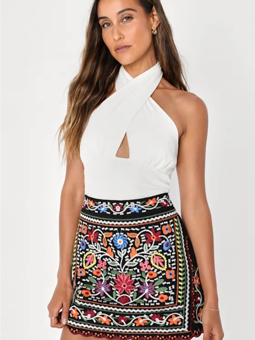 Lulus Don't Stop the Party Black Embroidered
Mini Skirt